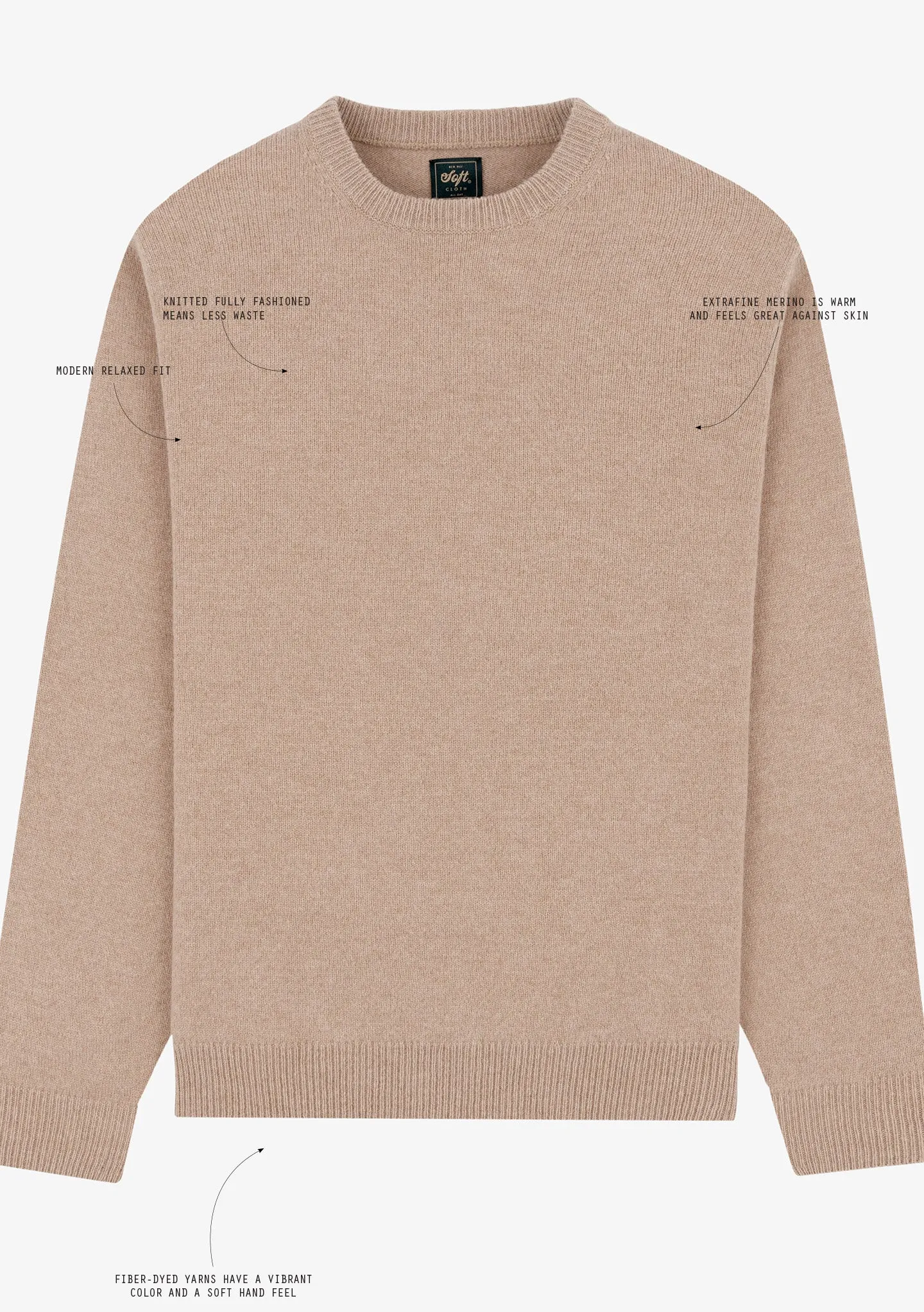 Soft Cloth Crewneck Sweater in Merino Jersey - Dark Vicuna