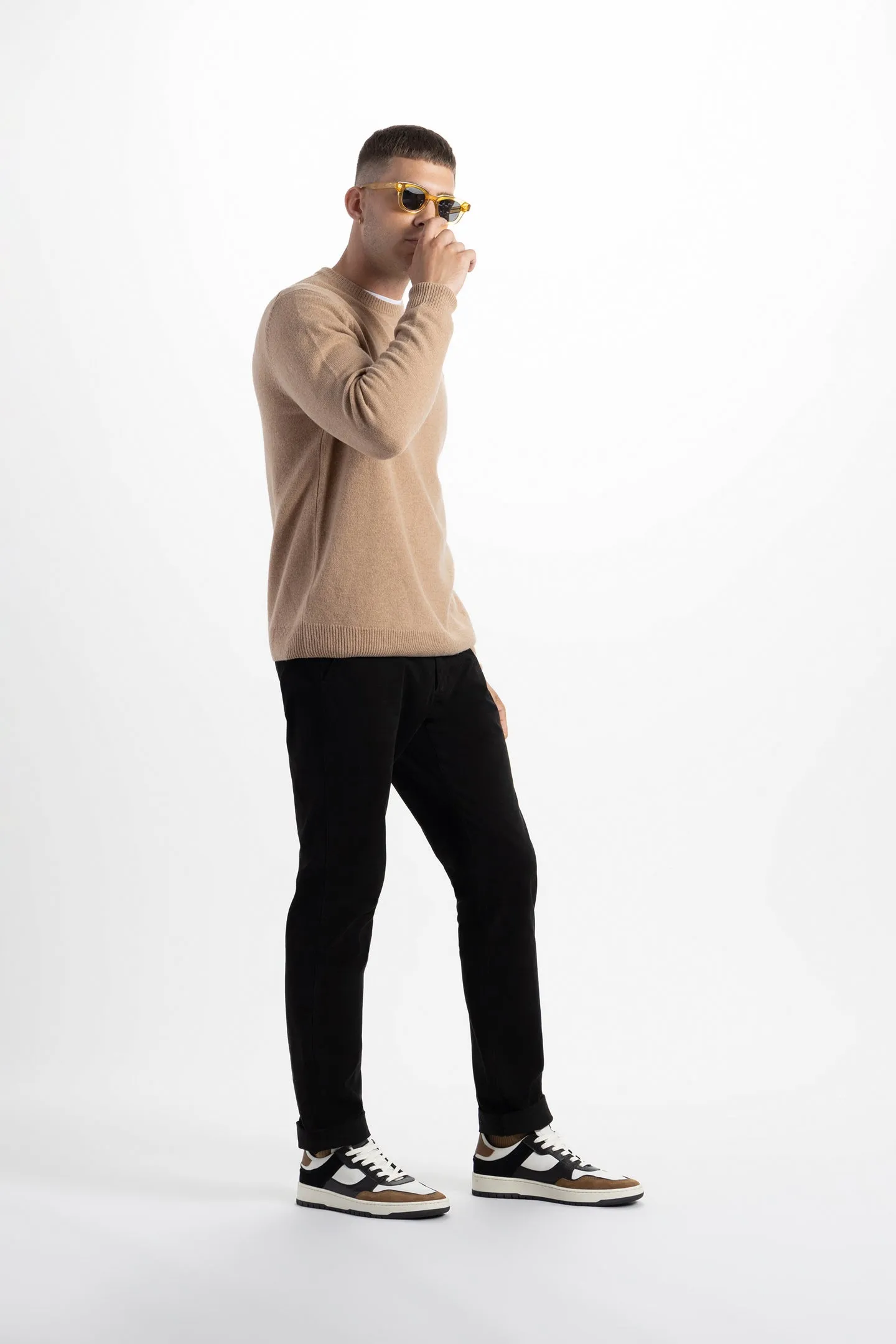 Soft Cloth Crewneck Sweater in Merino Jersey - Dark Vicuna