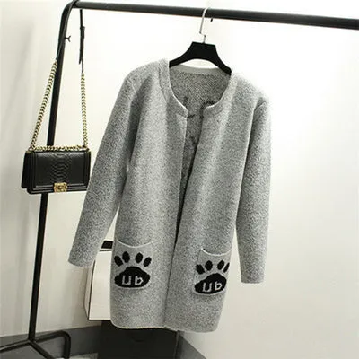 Star Printed Knitted Warm Long Cardigan