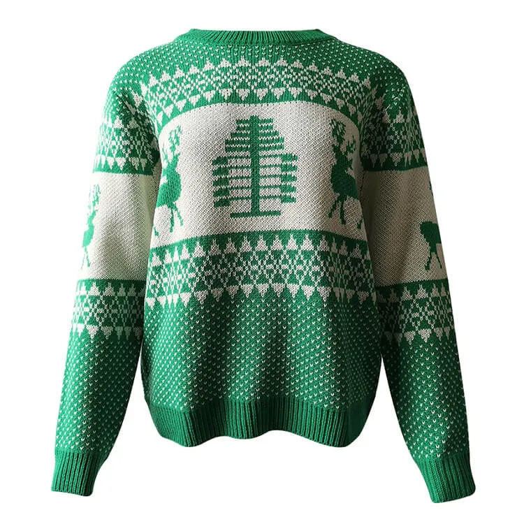 Stripe Print Loose Long Sleeve Women Christmas Sweater