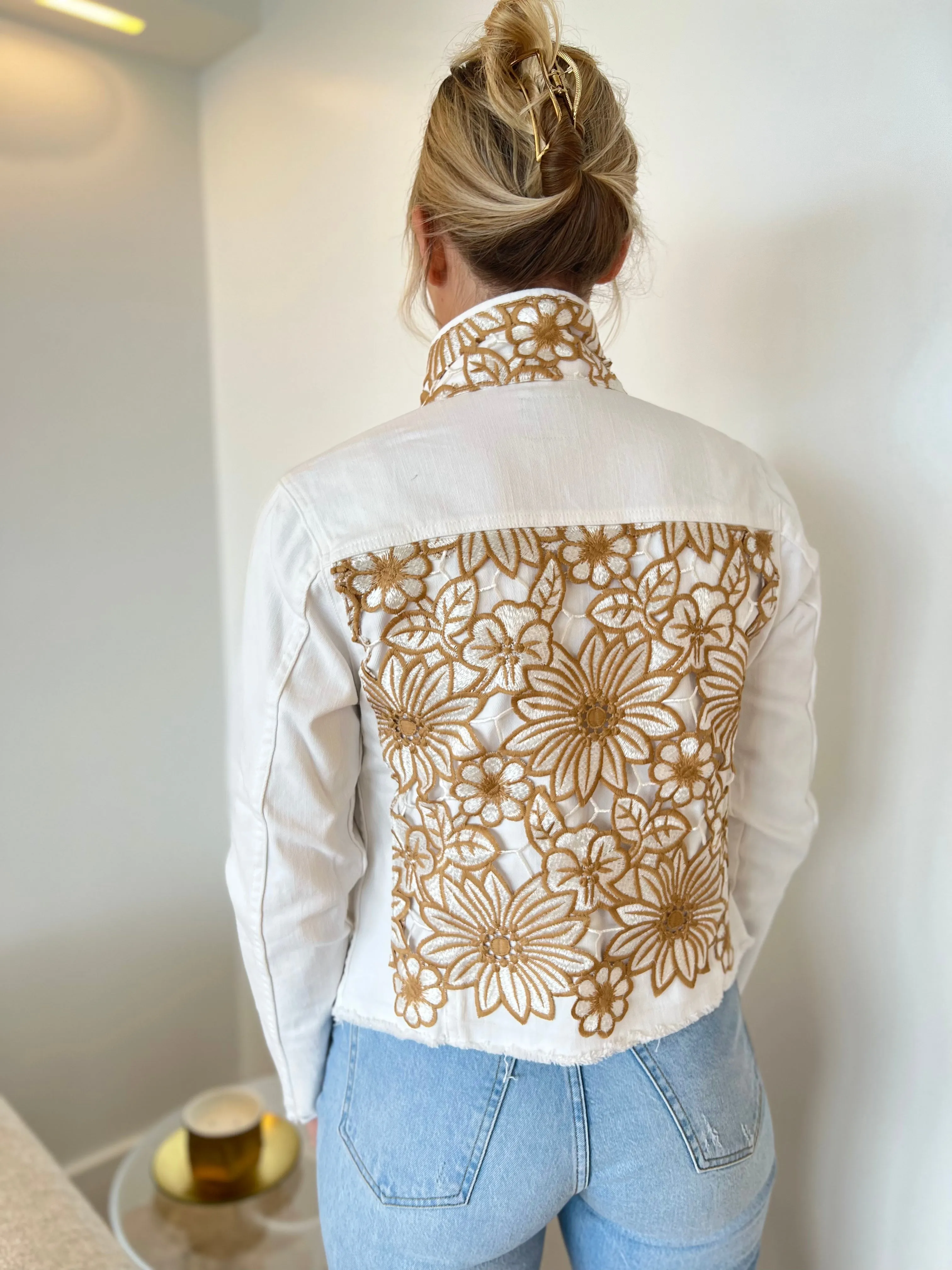 The White Denim Jacket / White Woven Design