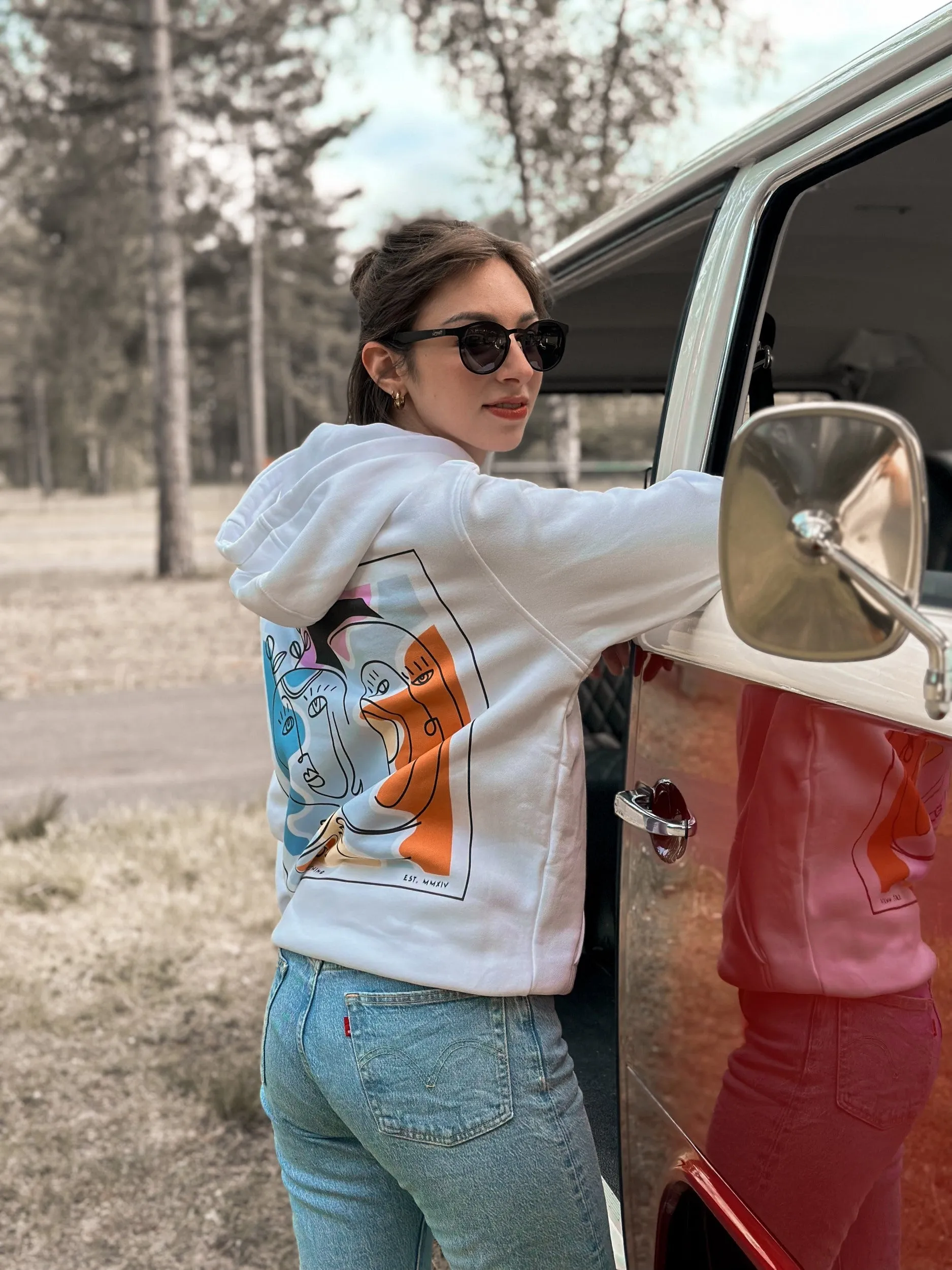White Hoodie / Art Front Back Women
