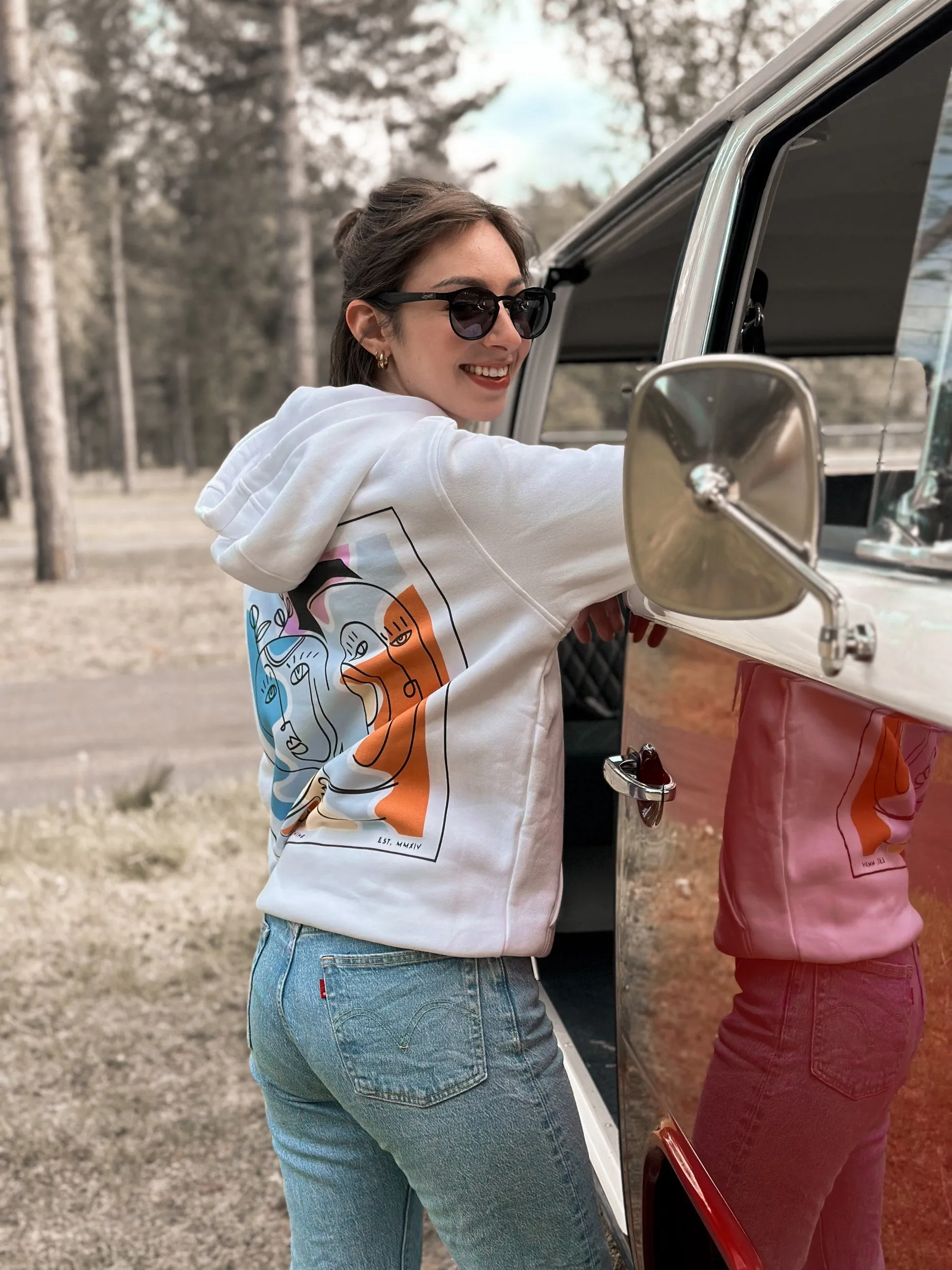 White Hoodie / Art Front Back Women