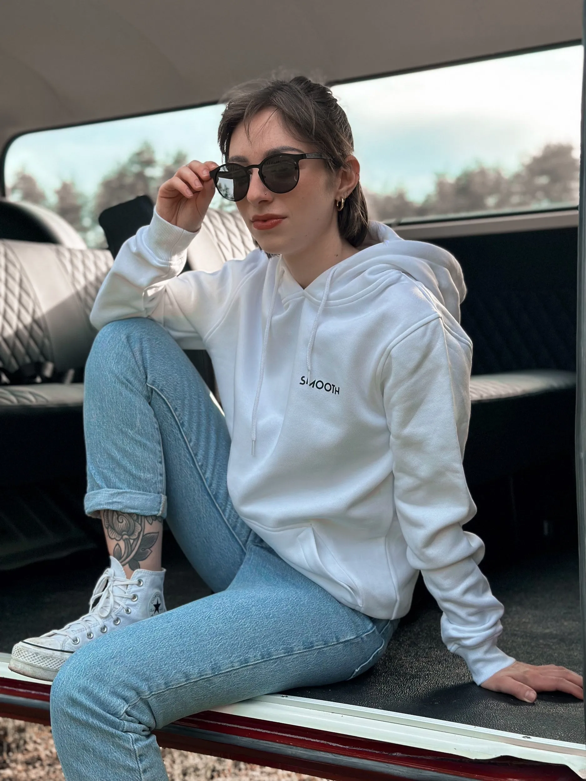 White Hoodie / Art Front Back Women