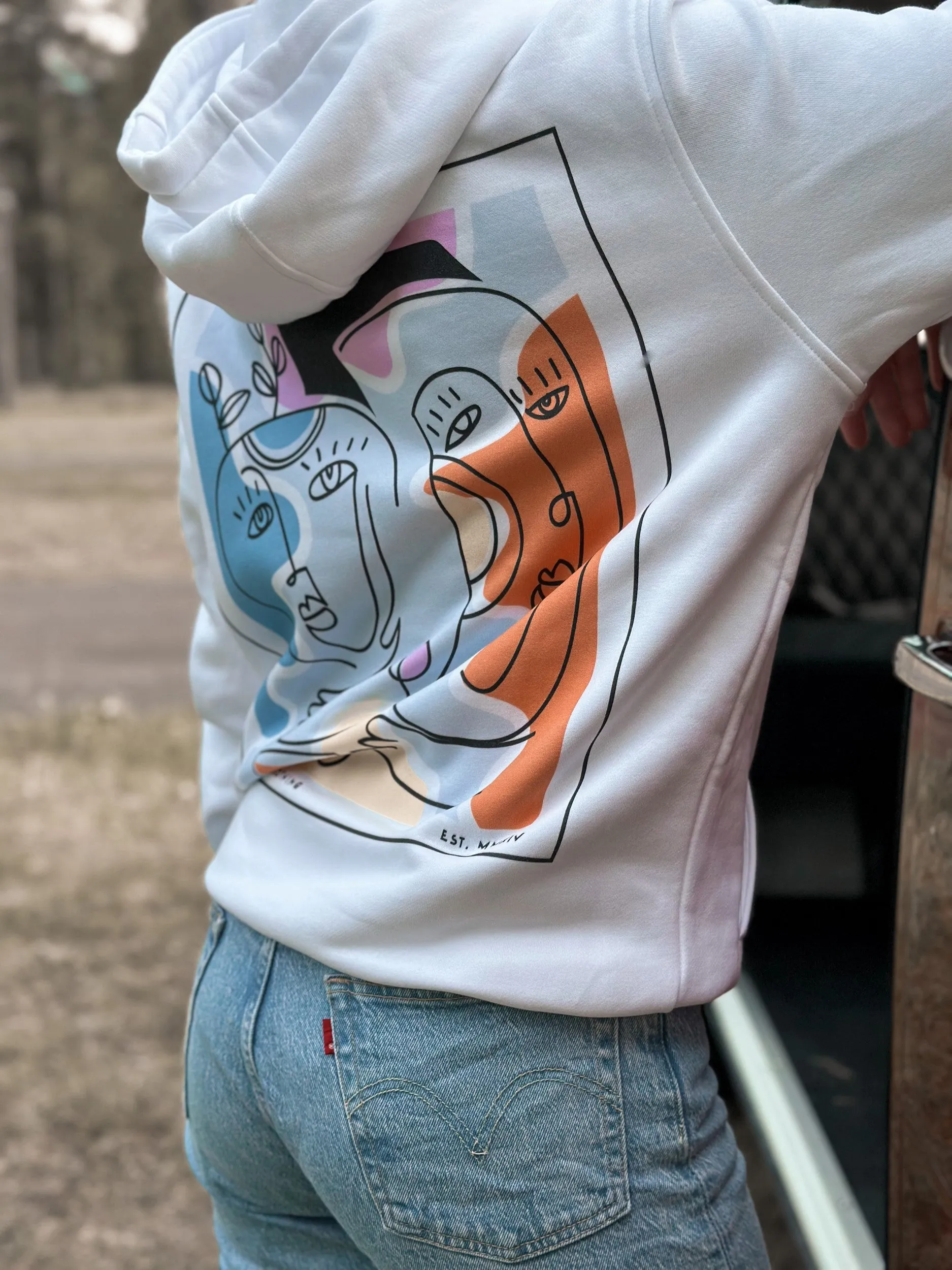 White Hoodie / Art Front Back Women