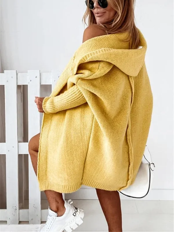 Women's hooded sweater with hood collar, commuter bat shape, soft and loose back splicing sweater