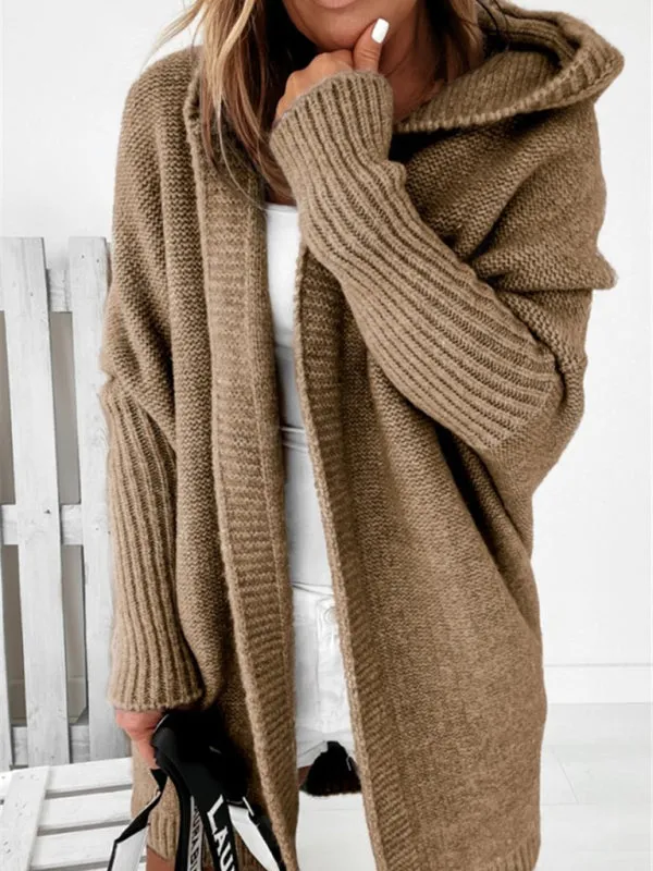 Women's hooded sweater with hood collar, commuter bat shape, soft and loose back splicing sweater