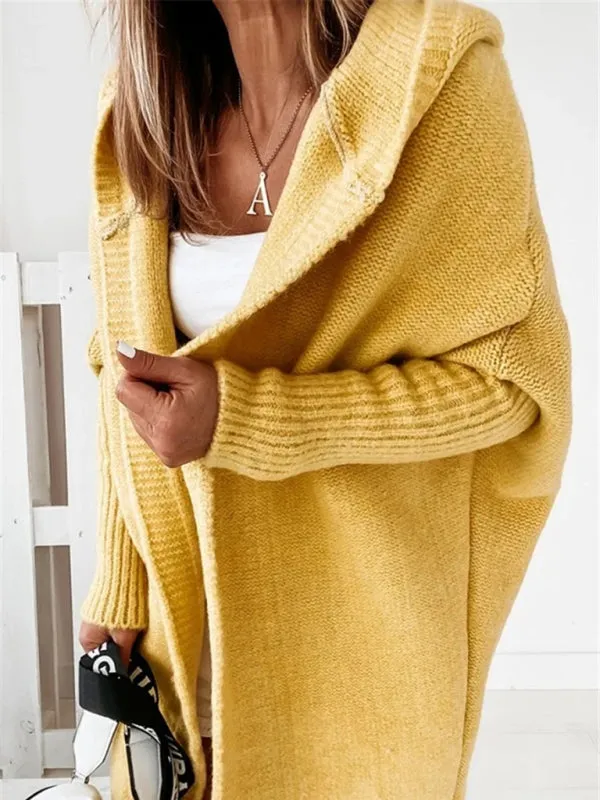 Women's hooded sweater with hood collar, commuter bat shape, soft and loose back splicing sweater