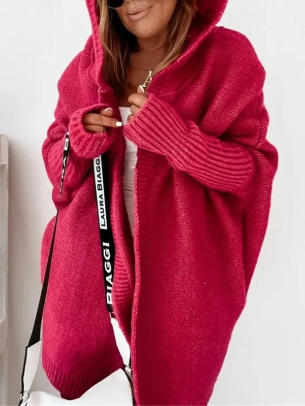 Women's hooded sweater with hood collar, commuter bat shape, soft and loose back splicing sweater