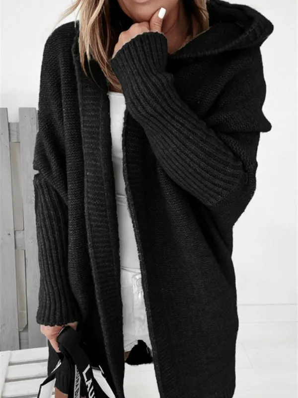 Women's hooded sweater with hood collar, commuter bat shape, soft and loose back splicing sweater