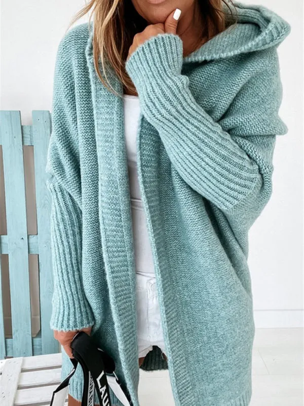 Women's hooded sweater with hood collar, commuter bat shape, soft and loose back splicing sweater