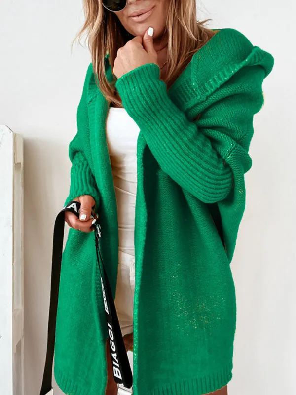 Women's hooded sweater with hood collar, commuter bat shape, soft and loose back splicing sweater