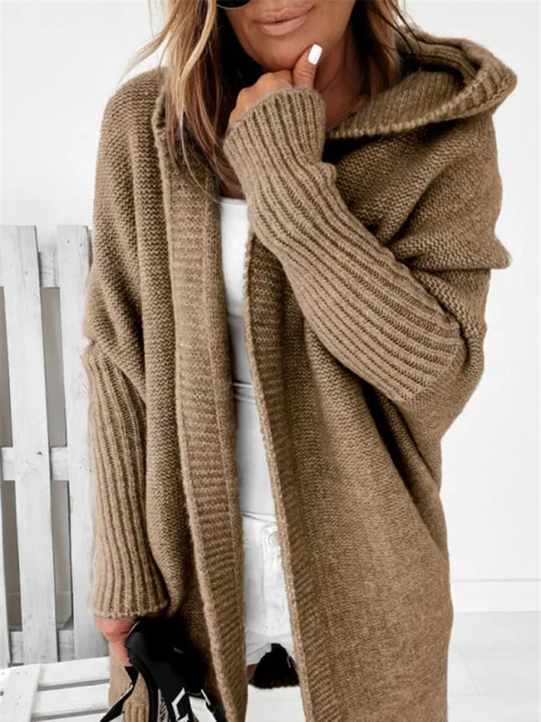 Women's hooded sweater with hood collar, commuter bat shape, soft and loose back splicing sweater