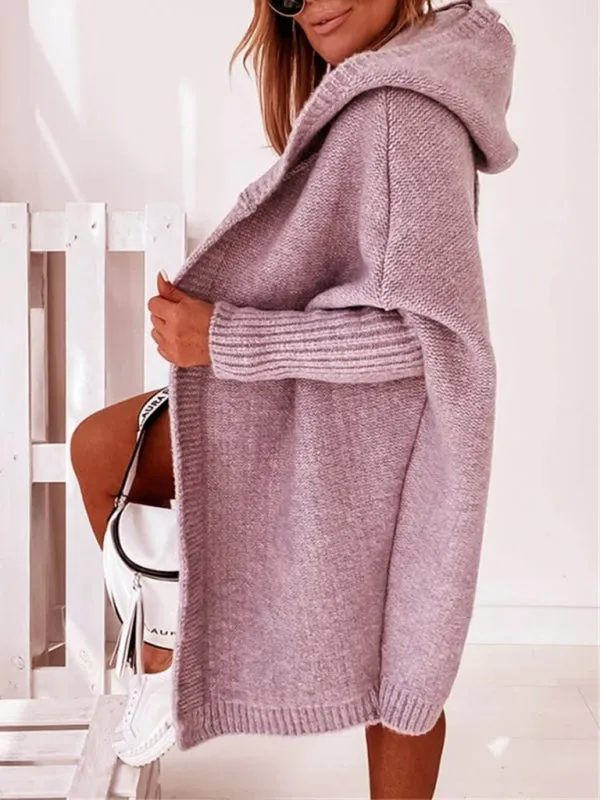 Women's hooded sweater with hood collar, commuter bat shape, soft and loose back splicing sweater