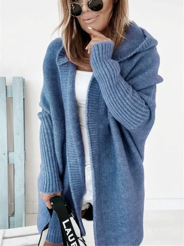 Women's hooded sweater with hood collar, commuter bat shape, soft and loose back splicing sweater