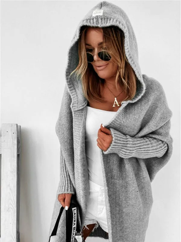 Women's hooded sweater with hood collar, commuter bat shape, soft and loose back splicing sweater