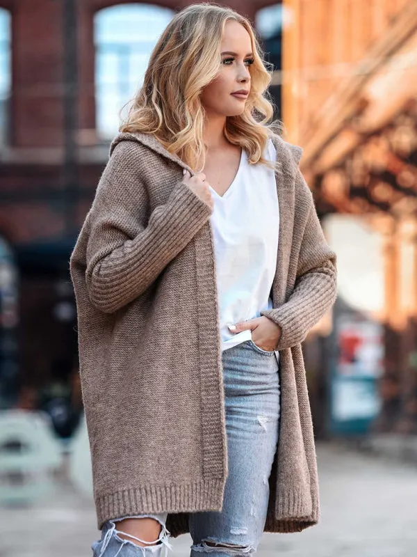 Women's hooded sweater with hood collar, commuter bat shape, soft and loose back splicing sweater
