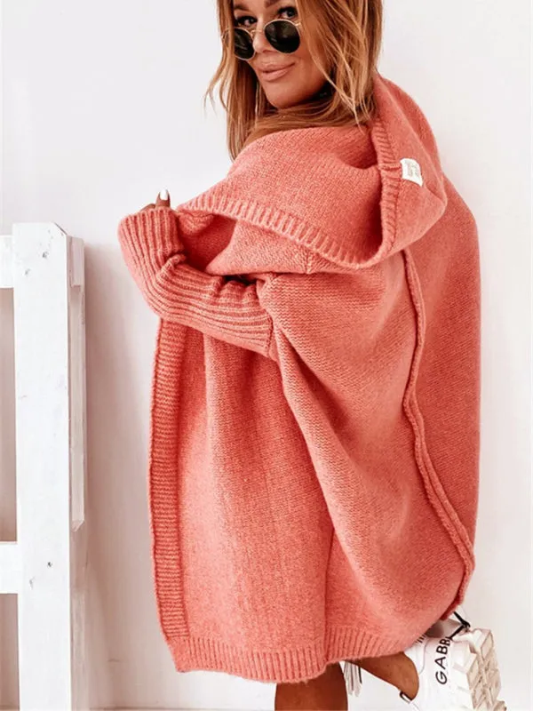 Women's hooded sweater with hood collar, commuter bat shape, soft and loose back splicing sweater