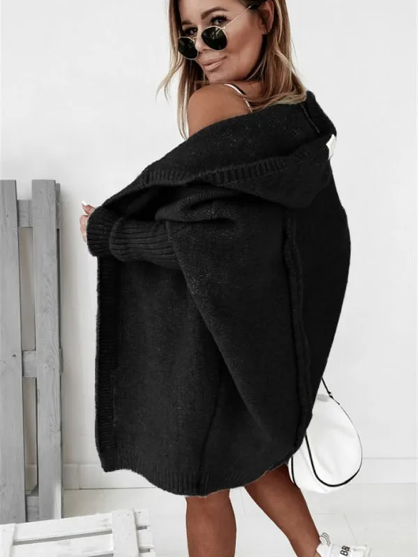 Women's hooded sweater with hood collar, commuter bat shape, soft and loose back splicing sweater