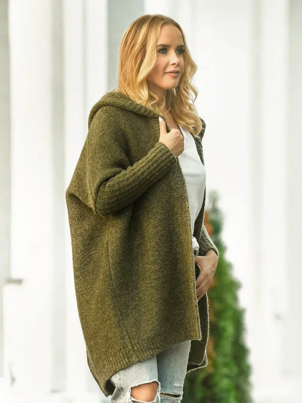Women's hooded sweater with hood collar, commuter bat shape, soft and loose back splicing sweater