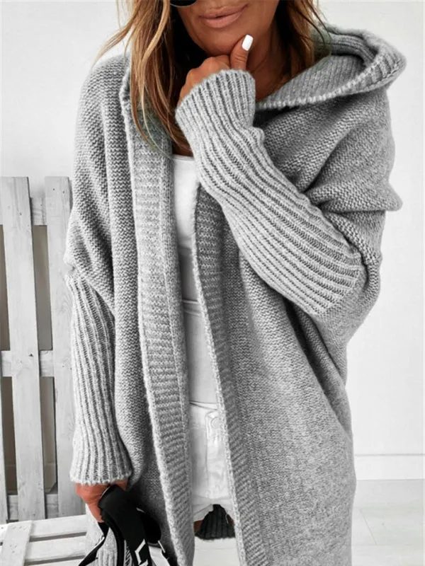 Women's hooded sweater with hood collar, commuter bat shape, soft and loose back splicing sweater