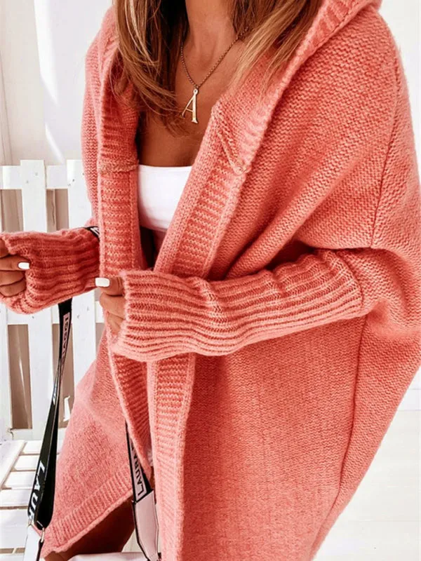 Women's hooded sweater with hood collar, commuter bat shape, soft and loose back splicing sweater