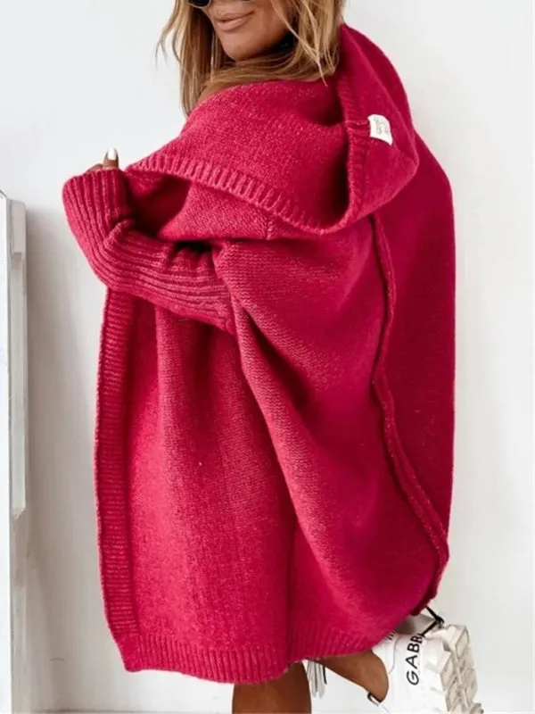 Women's hooded sweater with hood collar, commuter bat shape, soft and loose back splicing sweater