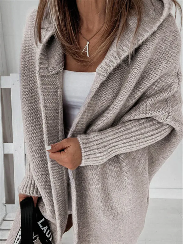 Women's hooded sweater with hood collar, commuter bat shape, soft and loose back splicing sweater