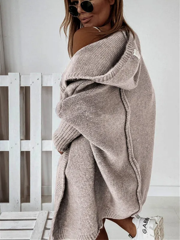 Women's hooded sweater with hood collar, commuter bat shape, soft and loose back splicing sweater