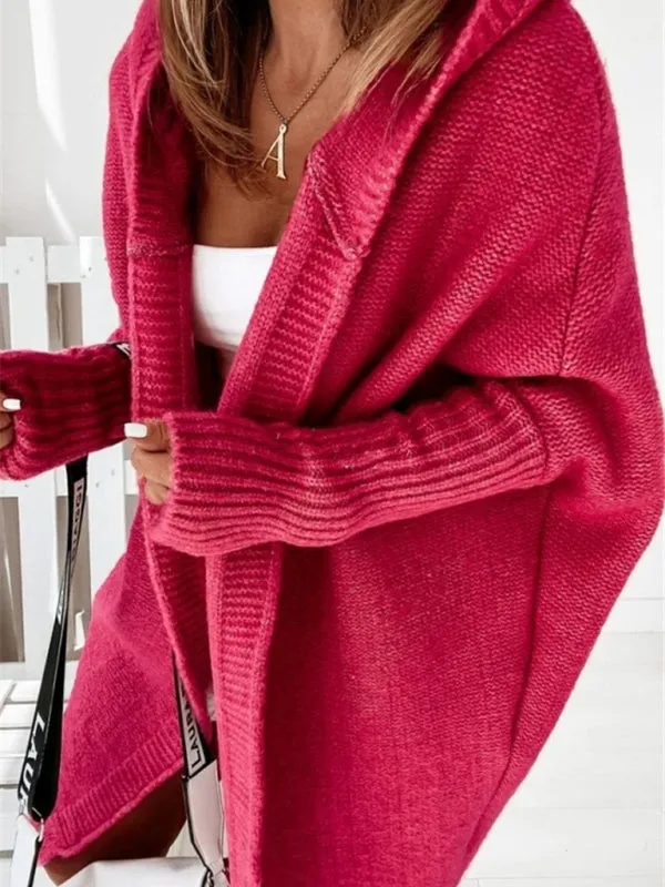 Women's hooded sweater with hood collar, commuter bat shape, soft and loose back splicing sweater