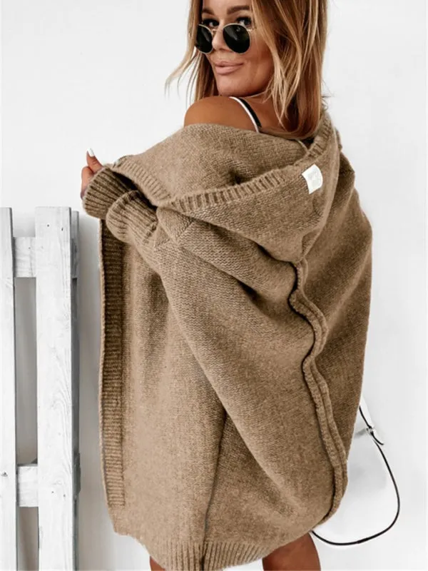 Women's hooded sweater with hood collar, commuter bat shape, soft and loose back splicing sweater