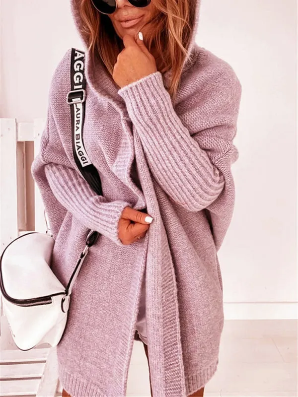 Women's hooded sweater with hood collar, commuter bat shape, soft and loose back splicing sweater