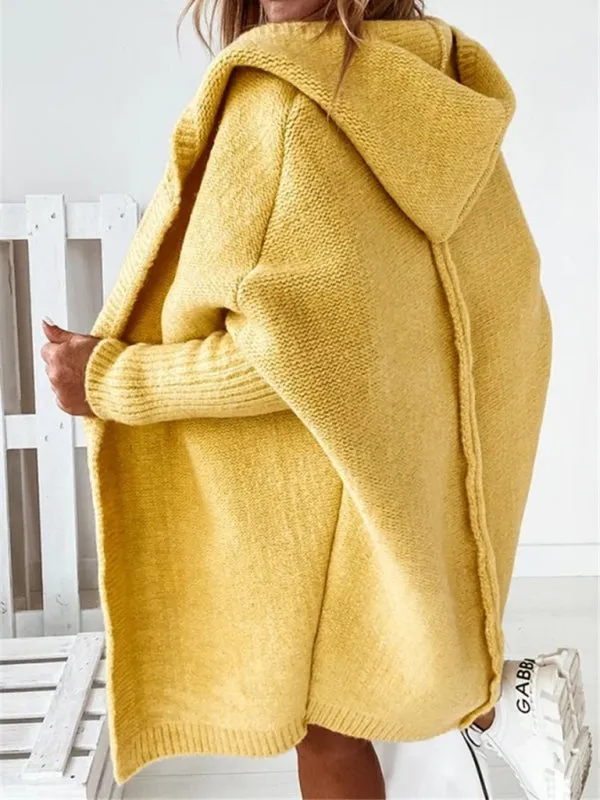 Women's hooded sweater with hood collar, commuter bat shape, soft and loose back splicing sweater