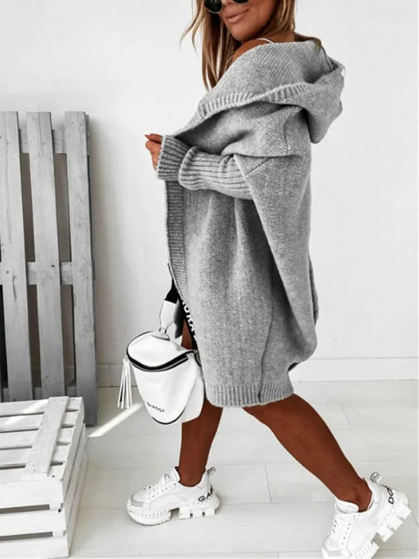 Women's hooded sweater with hood collar, commuter bat shape, soft and loose back splicing sweater