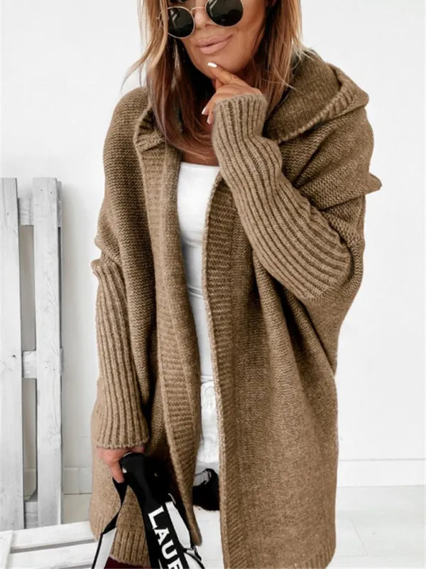 Women's hooded sweater with hood collar, commuter bat shape, soft and loose back splicing sweater