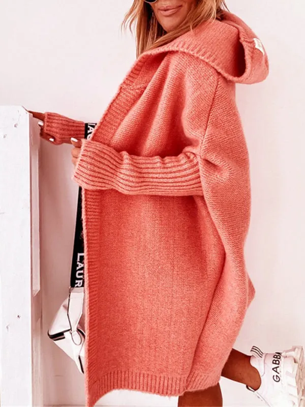 Women's hooded sweater with hood collar, commuter bat shape, soft and loose back splicing sweater