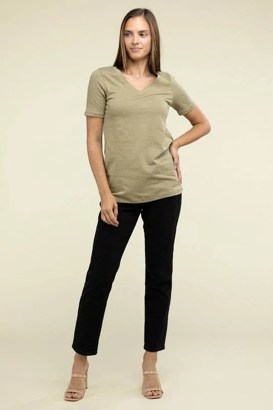 Zenana Casual Cotton V-Neck Short Sleeve T-Shirts
